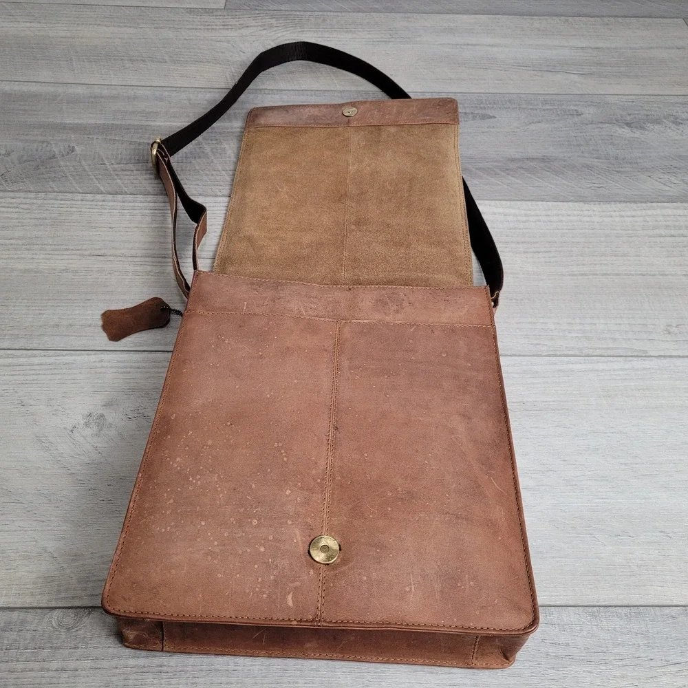 Leabags Messenger Bag 100% Leather‎ Shoulder Strap Flap Brown 12x10